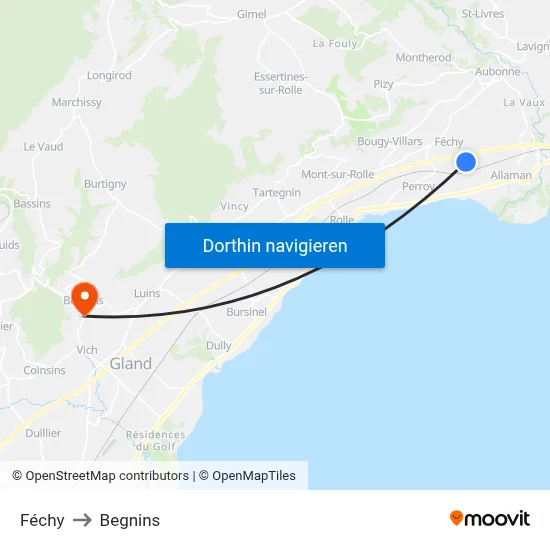 Féchy to Begnins map