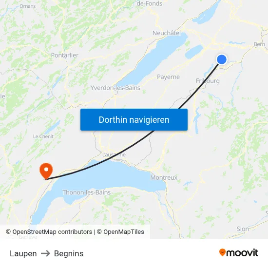 Laupen to Begnins map