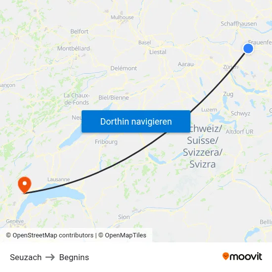 Seuzach to Begnins map
