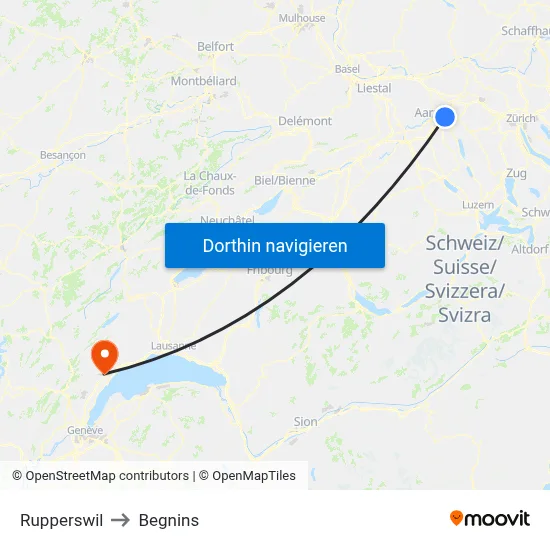 Rupperswil to Begnins map