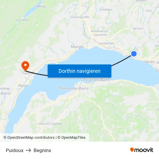 Puidoux to Begnins map
