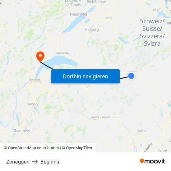 Zeneggen to Begnins map