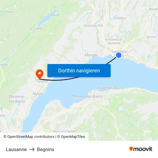 Lausanne to Begnins map
