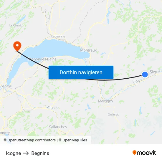 Icogne to Begnins map