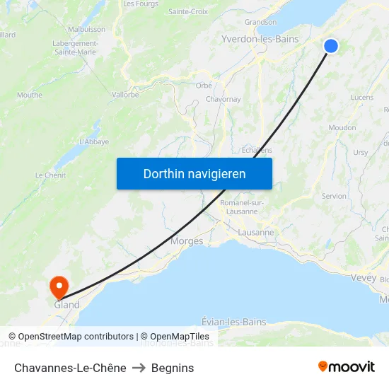 Chavannes-Le-Chêne to Begnins map