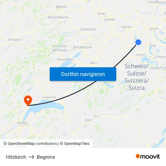 Hitzkirch to Begnins map
