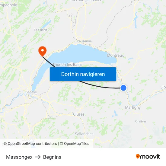 Massongex to Begnins map