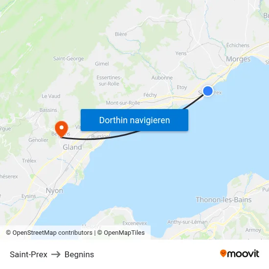 Saint-Prex to Begnins map