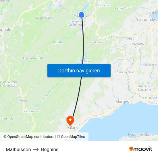 Malbuisson to Begnins map