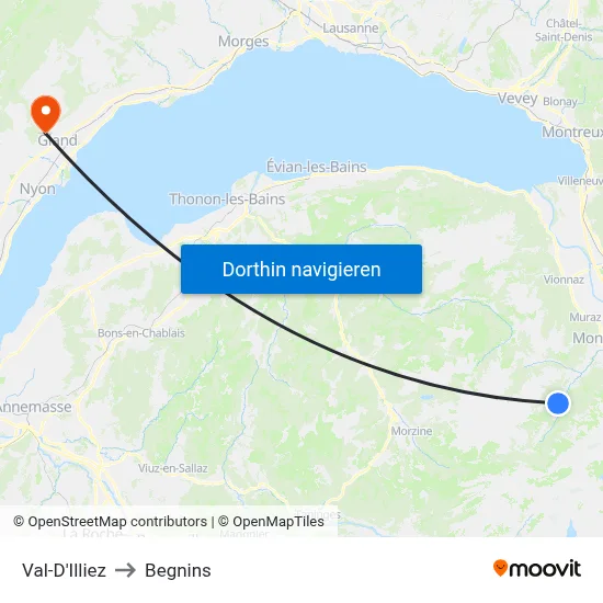 Val-D'Illiez to Begnins map