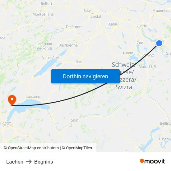 Lachen to Begnins map
