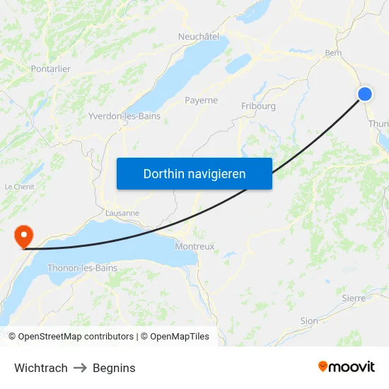 Wichtrach to Begnins map
