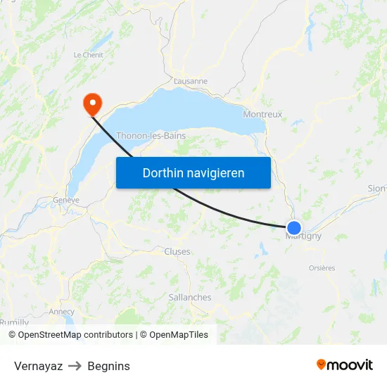 Vernayaz to Begnins map
