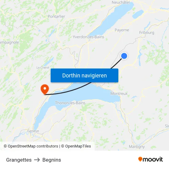 Grangettes to Begnins map
