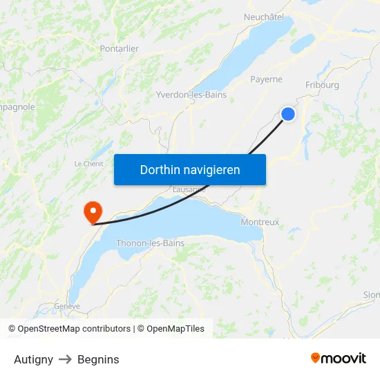 Autigny to Begnins map