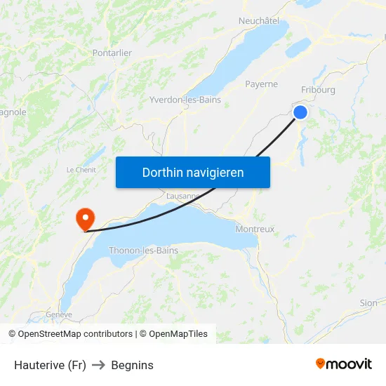 Hauterive (Fr) to Begnins map