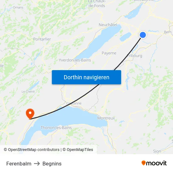 Ferenbalm to Begnins map