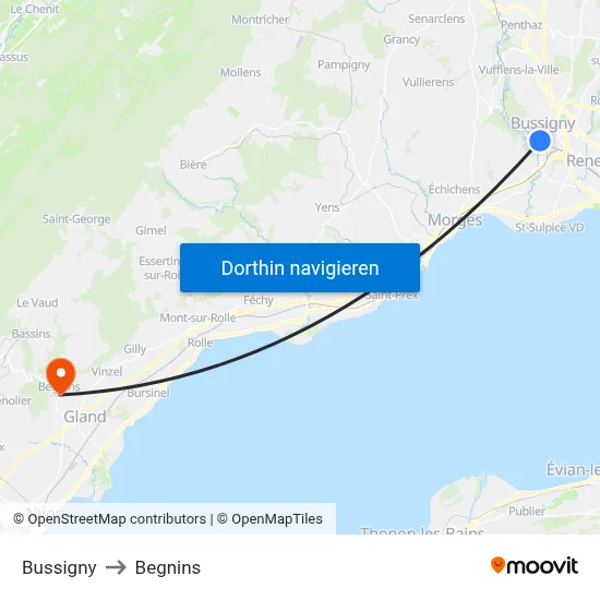 Bussigny to Begnins map