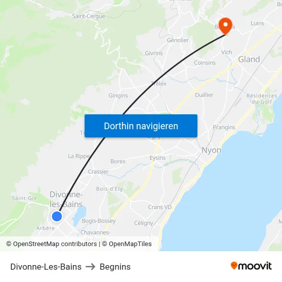 Divonne-Les-Bains to Begnins map