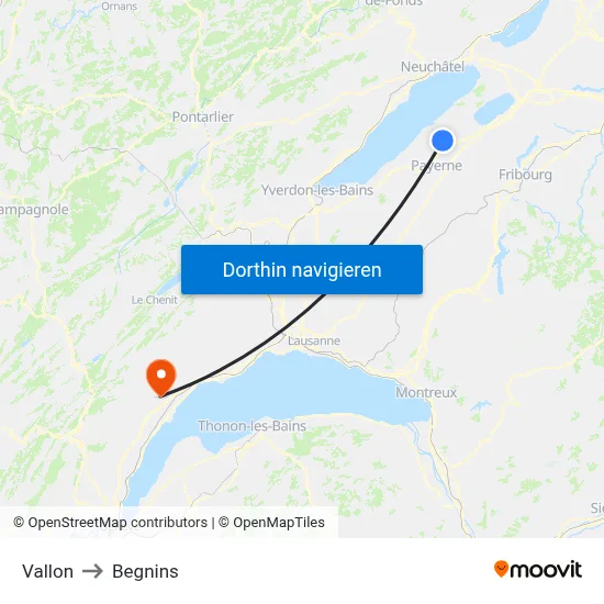 Vallon to Begnins map