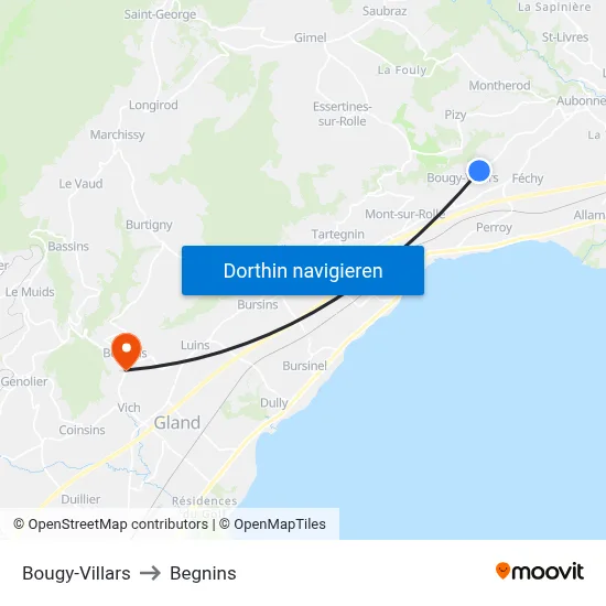 Bougy-Villars to Begnins map