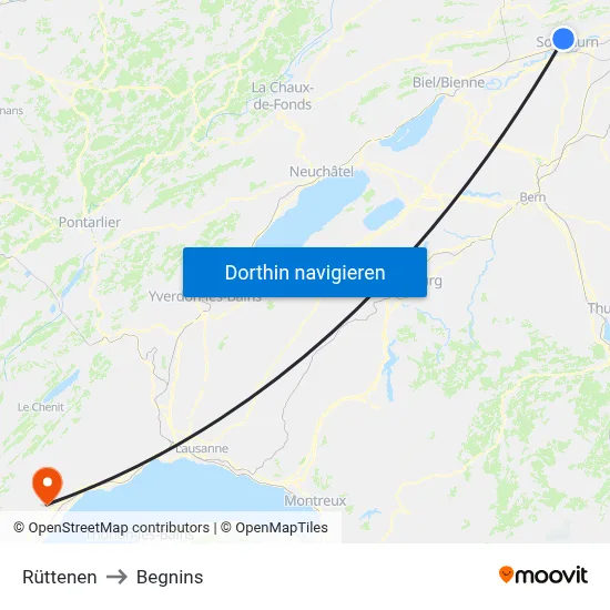 Rüttenen to Begnins map