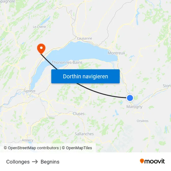 Collonges to Begnins map