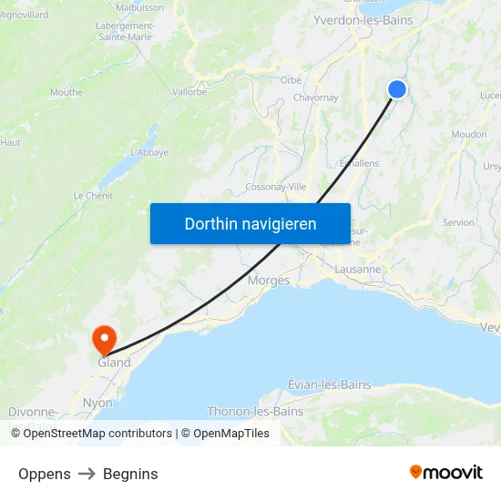 Oppens to Begnins map