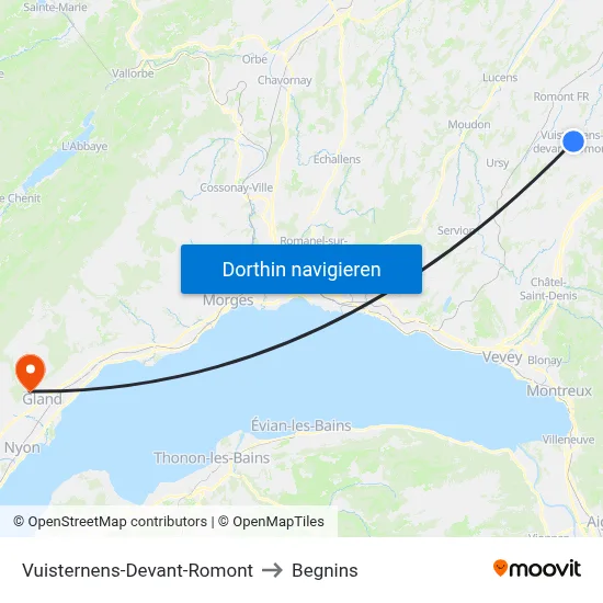 Vuisternens-Devant-Romont to Begnins map