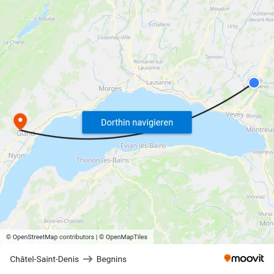 Châtel-Saint-Denis to Begnins map