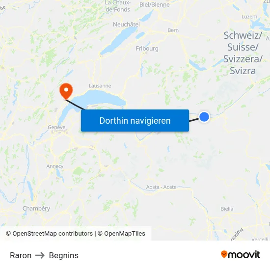Raron to Begnins map