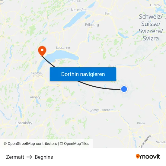 Zermatt to Begnins map