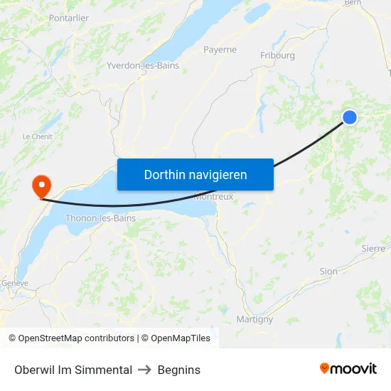 Oberwil Im Simmental to Begnins map
