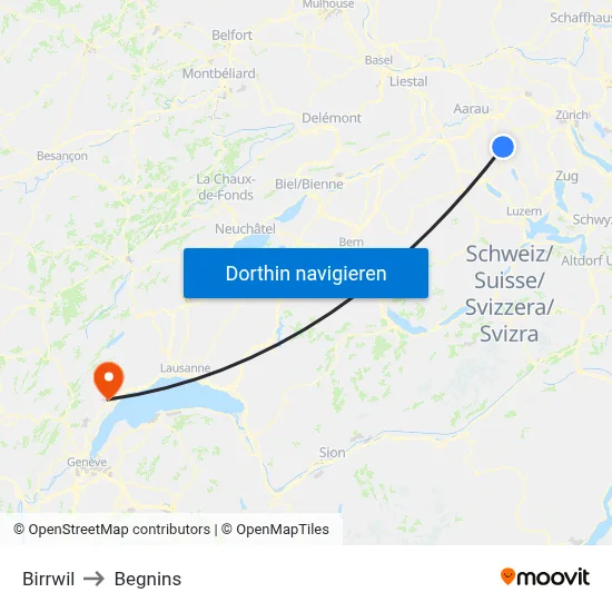 Birrwil to Begnins map