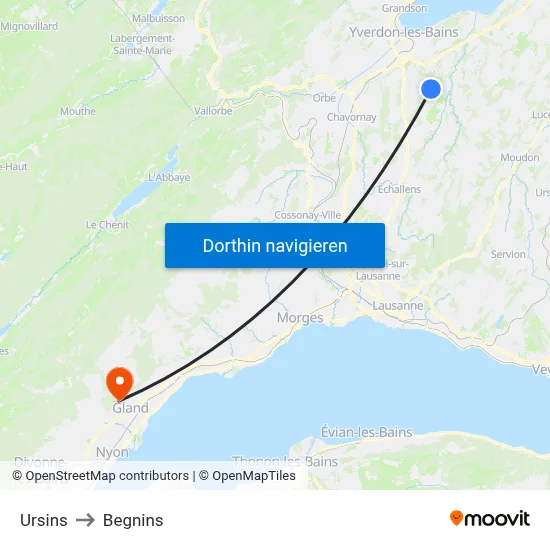 Ursins to Begnins map