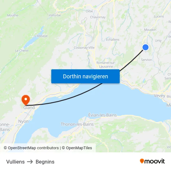 Vulliens to Begnins map
