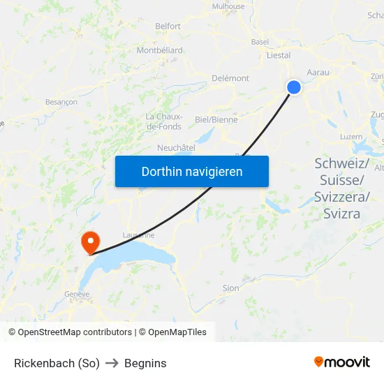 Rickenbach (So) to Begnins map