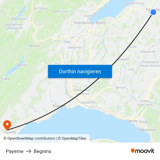 Payerne to Begnins map
