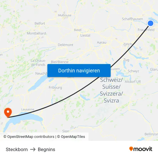 Steckborn to Begnins map