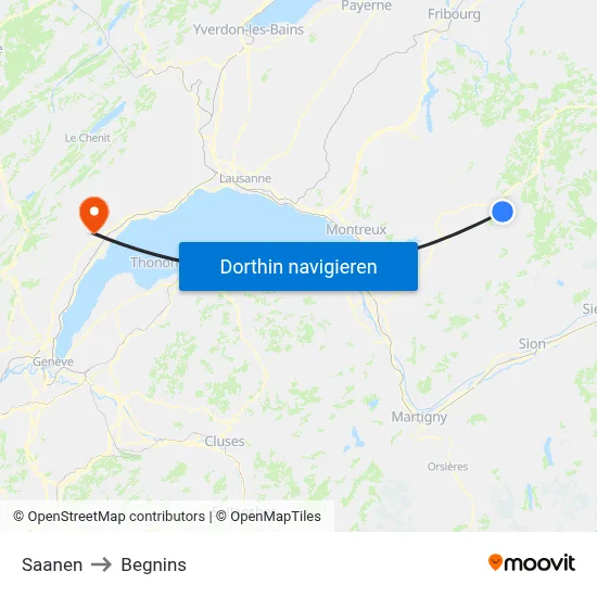 Saanen to Begnins map