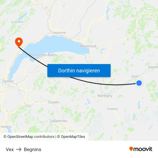 Vex to Begnins map
