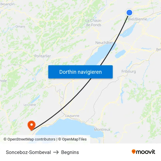 Sonceboz-Sombeval to Begnins map