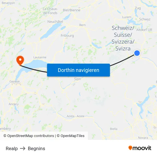 Realp to Begnins map