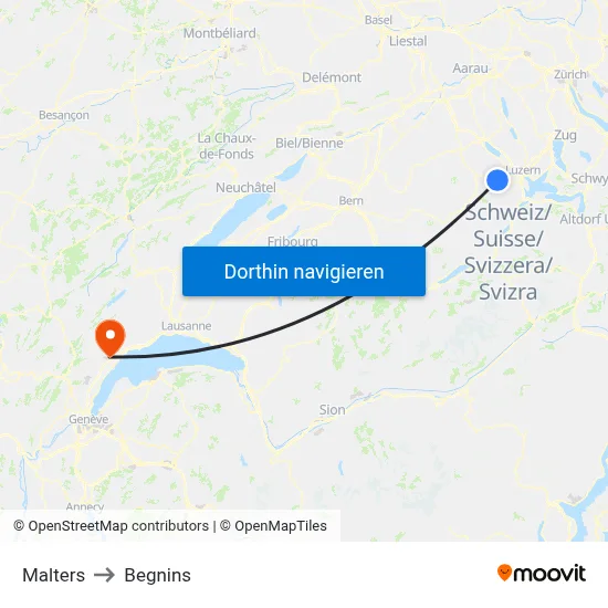Malters to Begnins map