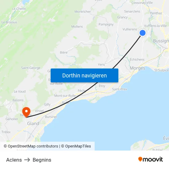 Aclens to Begnins map