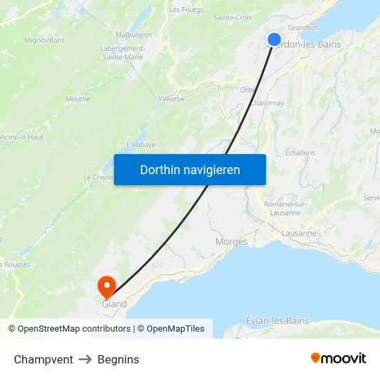 Champvent to Begnins map