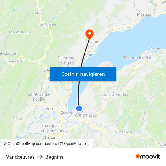 Vandœuvres to Begnins map