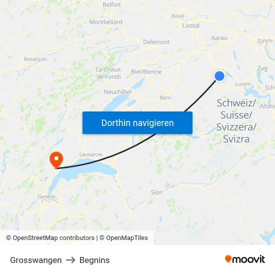Grosswangen to Begnins map