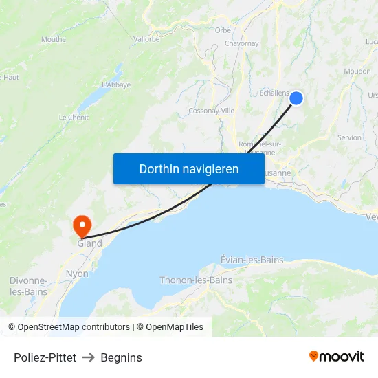 Poliez-Pittet to Begnins map