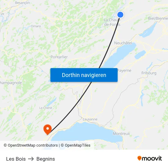 Les Bois to Begnins map